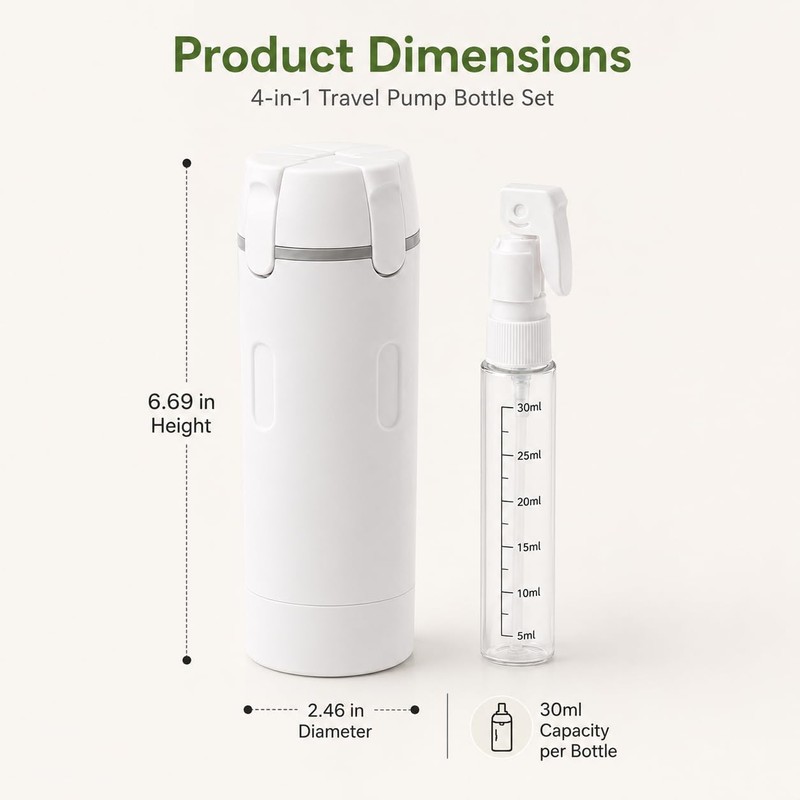 4-in-1 Travel Dispenser Bottle, TSA Approved Leak Proof Refillable Travel