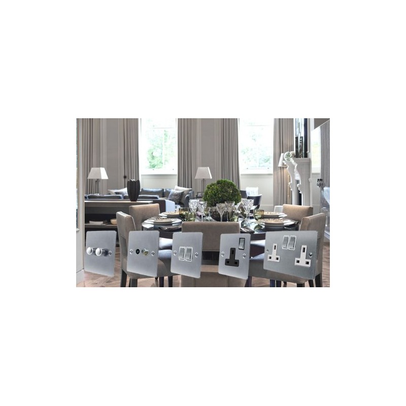 Light Switch Double 2 Gang - Satin Matt Chrome Flat
