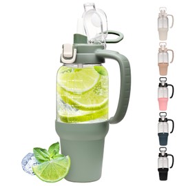 42 oz Glass Tumbler with Handle and Straw Reusable Glass Bottle with Straw and Lid, Iced Coffee Cup Fit in Cup Holder, Smoothie Cup