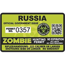 Russia Zombie Hunting Permit - Hunter Response Team Unit 4" Outbreak Sticker