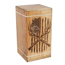HIND HANDICRAFTS Handcrafted Floral Engraved Wooden Urns for Human Ashes Adult Large - Cremation Urn for Ashes - Burial Urn for Columbarium - Funeral Urn Box (Buck Cross Sniper, 250 LB - Hardwood)