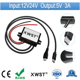 DC 8V-40V 12V 24V to 5V Voltage Converter Micro USB and Type C 3A 15W Converter