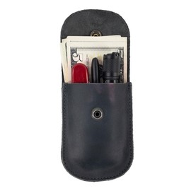 Hide & Drink, Full Grain Leather Holster Pouch, Durable EDC Waist Bag for Coins, Pocket Wallet, Headphones, Personal Items, Conveniently Attaches to Belt, Snap Closure, Handmade, Charcoal Black