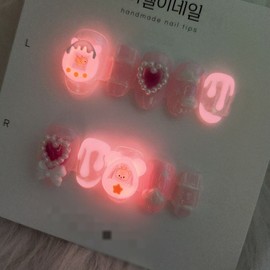 Nostalgic game console glow-in-the-dark handmade nail tips - Almond Egg / 추억의 게임기 야광 수제네일팁 - 아몬드에그