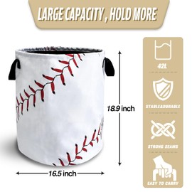 Baseball Texture Pattern Laundry Basket Ball Foldable Oxford Cloth Funny Tote Bag Laundry Hamper Clothes Storage Bucket Toy Organizer For Bathroom/Laundry Storage/Bedroom 18.9x16.5 Inch