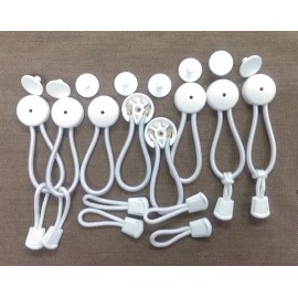 StayPut 6 White Bungee Shock Cord Clip & Pull Cord & Knob "Stayput" Tie Down Boat Cover