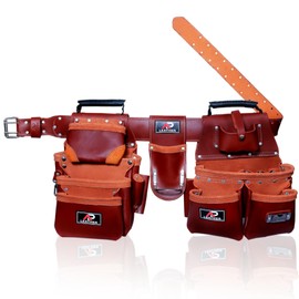 Ap Leather Pro-28 100% Real Leather Tool Pouch Multipurpose 28 Pockets Work Organizer Tool Bag Framing Tool Holder for Carpenter Tool Belt (Maroon)