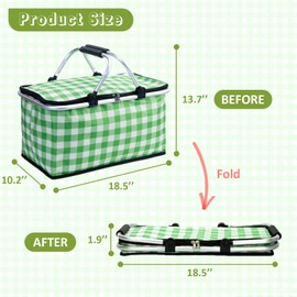 Green Picnic Basket, Large Picnic Basket for Outdoor Picnics, Picnic Basket for 2, Picnic Baskets for Camping Trips, or Travels, Foldable Camping Basket with Hand