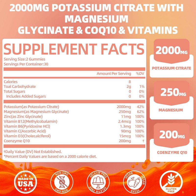QANLOI QANLOI Potassium Citrate 2000mg, Potassium Gummies for Adults-Boost Muscle