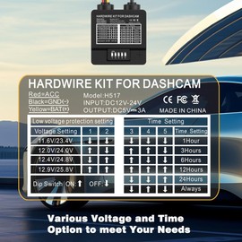 Acmerota Dash Cam Hardwire Kit Type-C USB Hard Wire Kit 12V-24V to 5V 3A Hardwire Kit Adjustable Low Voltage Protection & Work Time 11.4ft Dash Cam Charger Power Cord for GPS Power Supply