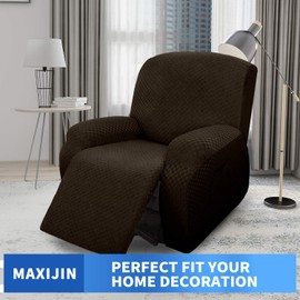 MAXIJIN Newest Recliner Slipcovers for Living Room 4 Pieces Stretch Jacquard Recliner Chair Cover Soft Fitted Recliner Protector with Elastic Bottom for Kids, Pets (Recliner, Dark Coffee)