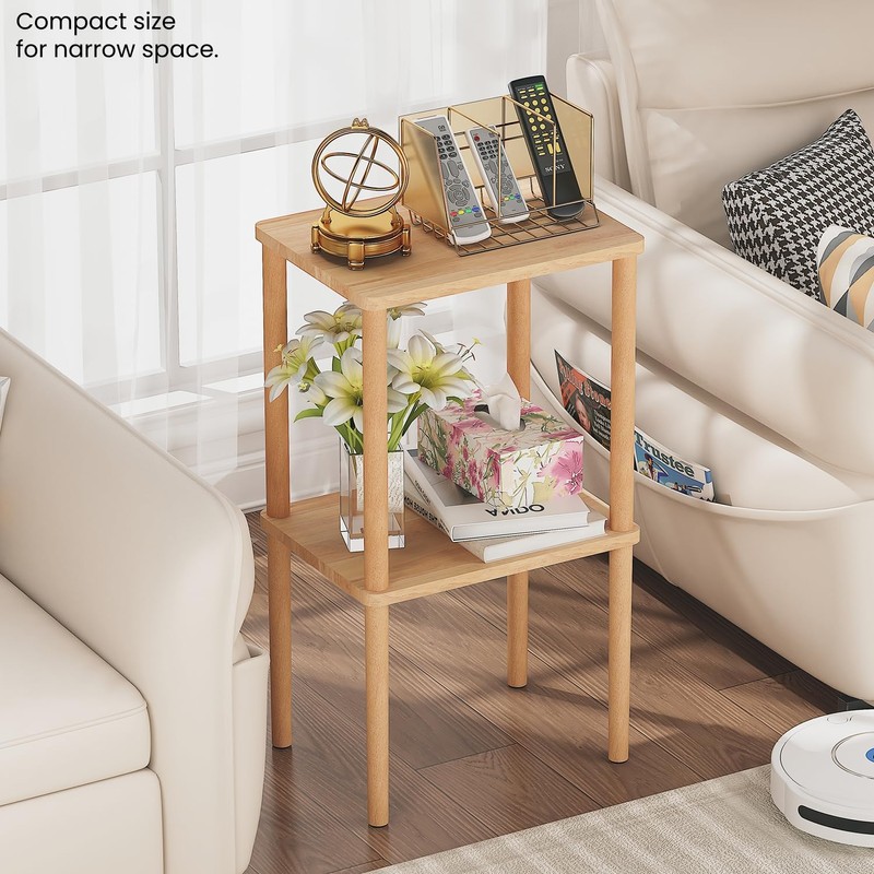 exilot Solid Wood Side Table, 2-Tier Tall End Table with