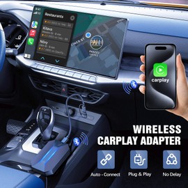 Wireless CarPlay Adapter for iPhone iOS 10+, Convert Wired to Wireless Apple CarPlay Adapter, Compact Plug & Play Design with USB/Type-C Cable, Auto Connect, Stable Signal, Seamless Driving