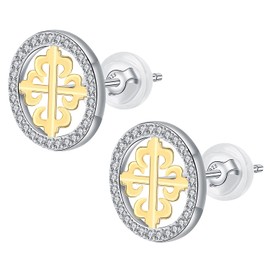 Yinsen Women's Stud Earrings Round 925 Silver Black Earrings Unisex Earrings Men's Birthday Gift, Sterling Silver, Cubic Zirconia