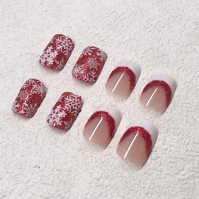 Jremg Christmas Press on Nails Short Square Fake Nails with