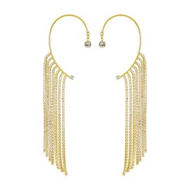 Sparkling Crystal Tassel Earrings Long Tassel Ear Cuffs Dangle Chain Clip On Crawler Ear Cuffs No piercing Accessories Dangle Ear Cuff Jewelry (Gold)