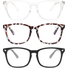 3 Pack Fashion Square Fake Eyeglasses, Anti UV Ray Computer Gaming Glasses, Blue Blockers Glasses for Women/Men
