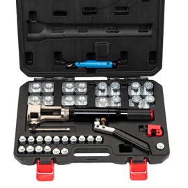 Hydraulic Flaring Tool Kits, 45° Double Flaring Tools, 33PCS Flaring Dies, Brake Repair Brake Flaring Tool for 3/16"-1/2", with Tube Cutter and Deburrer, for Copper Line, Steel Pipe Automotive Repair