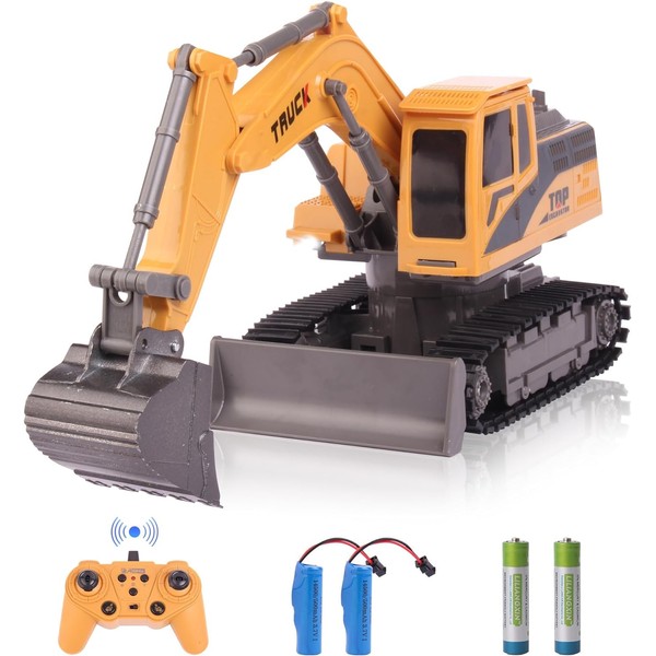 Remote Control Excavator, Toys for Boys, 11 Channel 2 in 1 RC Excavator Toy with Bulldozer, Christmas Birthday Gift for Kids Boys, Construction Excavator Toy with Metal Shovel Lights/Sounds