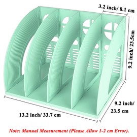 SAYEEC Sturdy Magazine Holder 4 Compartments Plastic Desktop File Organizer File Dividers Office Organizer Storage Document Magaizne Rack Display Box (Green)