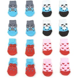 4 Pairs Anti-Slip Dog Socks&Cat Socks with Rubber Reinforcement, Pet Paw Protector for Hardwood Floors Indoor Wear (L)