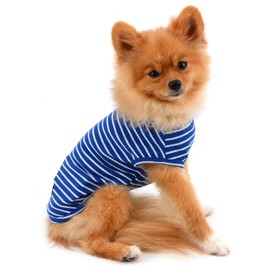 PAIDEFUL Clothes for Small Dogs Boy Girl Summer Striped Puppy T Shirt Vest Breathable Cotton Tee Sleeveless Chihuahua Yorkshire,Blue,Size S