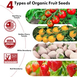 LYKOCLEAN Strawberry Seed Pods for AeroGarden, Ahopegarden, iDOO Hydroponics Growing System, 350 Seeds+ Including Red Cherry Tomato Golden Cherry Tomato, White Strawberry, Red Strawberry (12-Pods)