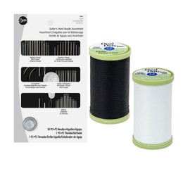 Coats & Clark 2 Pack - 1 Black and 1 White Dual Duty Hand Quilting Plus Thread - 325 Yards Each Spool - Bundled with Quilter's Hand Needles Assortment, Needle Threader and Thimble