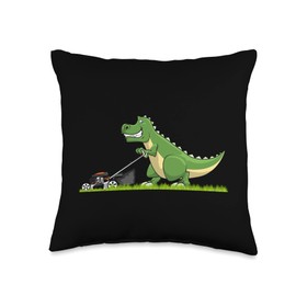 Cool Lawn Mowing Art For Men Boys Kids Lawnmower Dinosaur Throw Pillow