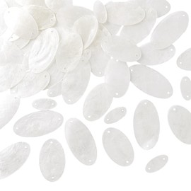 PH PandaHall 60pcs 3 Sizes Capiz Shells, 2.3/2/1.1 inch Oval Natural Capiz Sea White Shell Pieces with with 2 Holes Shell Links Jewelry Connector for Wind Chimes Handcraft Jewelry Making
