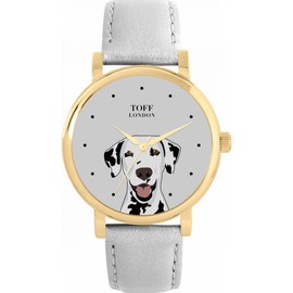 Toff London White and Black Dalmation Head Dog Watch Women's 38 mm Case 3ATM Waterproof Custom Designed Quartz Movement Luxury Fashion, grey, TLWS-29176