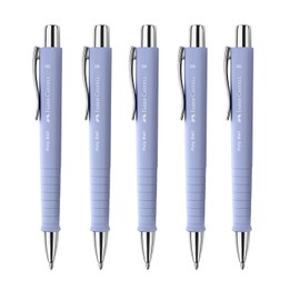 Faber-Castell 205271 Poly Ball Pale Iris Ballpoint Pen, Pack of 5, with Replaceable XB Refill, Indelible