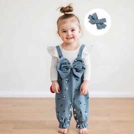 Fufuriprefer Infant Baby Girl Fall Clothes Ruffle Floral Romper Corduroy Jumpsuit Headband Newborn Winter One Piece Outfit (Blue, 6-9 Months)