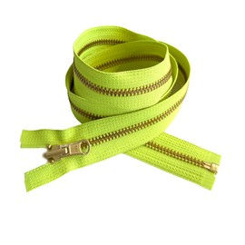 #5 Brass Metal YKK Medium Weight Inside/Outside Reversible Slide Jacket Zipper Separating (1 Zipper) Color Neon Green #535W - Choose Your Length (Neon Green #535W, 35" Inches)