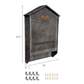 Ciiktopia Large 3 Chamber Wooden Bat House for Hanging and Pole, Ideal for Outdoor Bat Houses and Bat Boxes, Easy Install Hardware Included (Black)