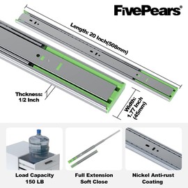 FivePears 6 Pairs 20 Inch Heavy Duty Soft Close Drawer Slides, 150 Lb Load Capacity Full Extension Ball Bearing Side Mount Drawer Runner, Rv Tool Box Kitchen Cabinet Drawer Self Closing Glide Rails