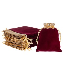 YoungJewl 30Pcs Wine Red Velvet Bags with Drawstrings Gold Trim Velvet Jewelry Pouches for Jewelry Wedding Candy Birthday Christmas Gift bags 3 sizes mixed,(2.8"x3.6",4"x4.8",4.8"x6")