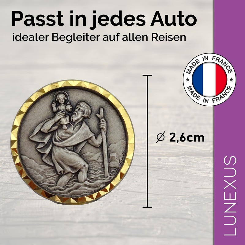 Lunexus St Christopher Car Magnet Ø 2.6cm - Metal, Gold