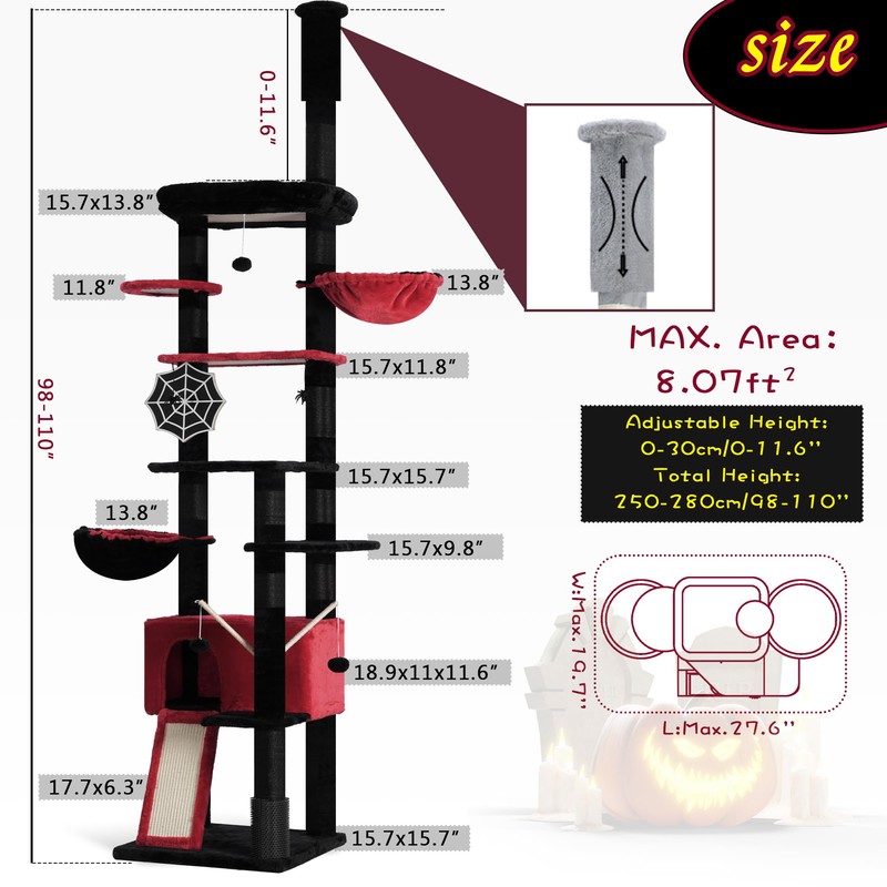 Hey-brother Gothic Cat Tree, 98.4-110.2 Inches Floor to Ceiling Cat
