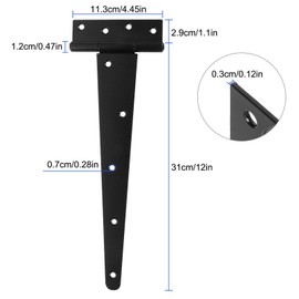 6 Pack 12 Inch T-Strap Shed Hinge Heavy Duty Black T Hinge Door Barn Gates Hinges Fence Garden Shed Door Hinges Wrougt Rustic Hardware Iron
