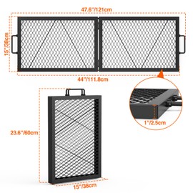 only fire Foldable X-Marks Fire Pit Cooking Grate, Portable Rectangle Campfire Grill Grate with Handles, Heavy Duty Steel Campfire BBQ Grill for Outdoor, 44 inch