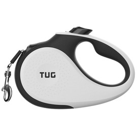 TUG 360° Tangle-Free Retractable Dog Leash | 16 ft Strong Nylon Tape | One-Handed Brake, Pause, Lock (Large, White)