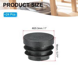 PATIKIL Round Plastic Hole Plugs 1inch, 24 Pack Pipe Tubing End Cap for Round Metal Tubing Furniture Chair Leg Fence Post Pipe, Black