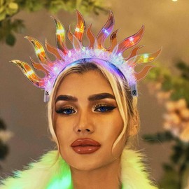 Zoestar - Diadema con llama, con luces LED, brillante, para fiestas, discoteca, accesorio para el cabello, para mujeres y niñas (colorido)