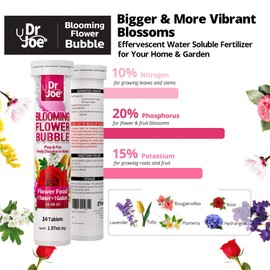 Dr. Joe Blooming Flower Bubble Plant Food – Water Soluble Fertilizer (14 Fizzing Tablets, Makes 14 Gallons, 10-20-15)