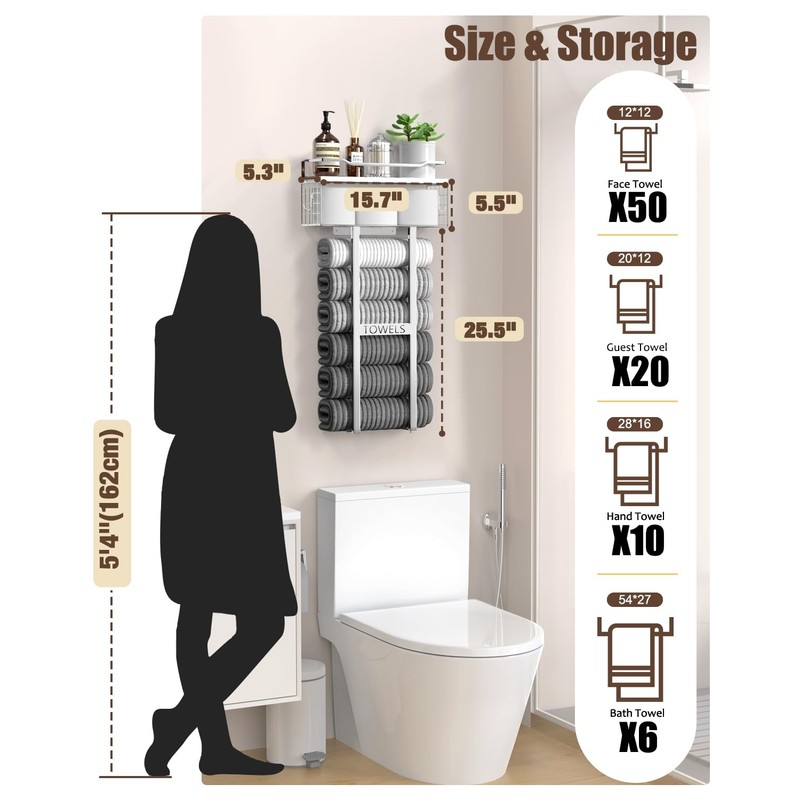 Towel Racks for Bathroom - Wall Mounted Metal Rack with