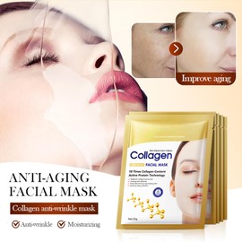 5pcs Collagen Nackenmaske, Kollagen Essenz Gesichtsmaske, Facial mask, Reduziert Falten & verbessert die Hautelastizität, für Tiefenverjüngung und Feuchtigkeitsspendende Haut (01)