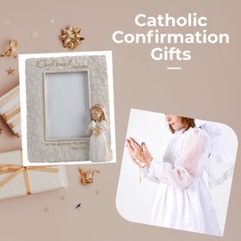 Grace4Joy - Marco de fotos de confirmación, regalos religiosos para adolescentes y niñas, marco de fotos pintado a mano, decoración de mesa para el hogar