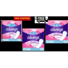 Always Thin No Feel Protection Daily Liners, Light/Regular Absorbency, Unscented - 216 Count