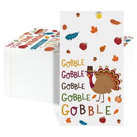 Horaldaily 50 Thanksgiving Disposable Paper Decorative Guest Napkins, Turkey Gobble Hand Towel for Party Lunch Dinner Kitchen Bathroom